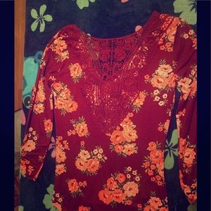 Red rose open back shirt